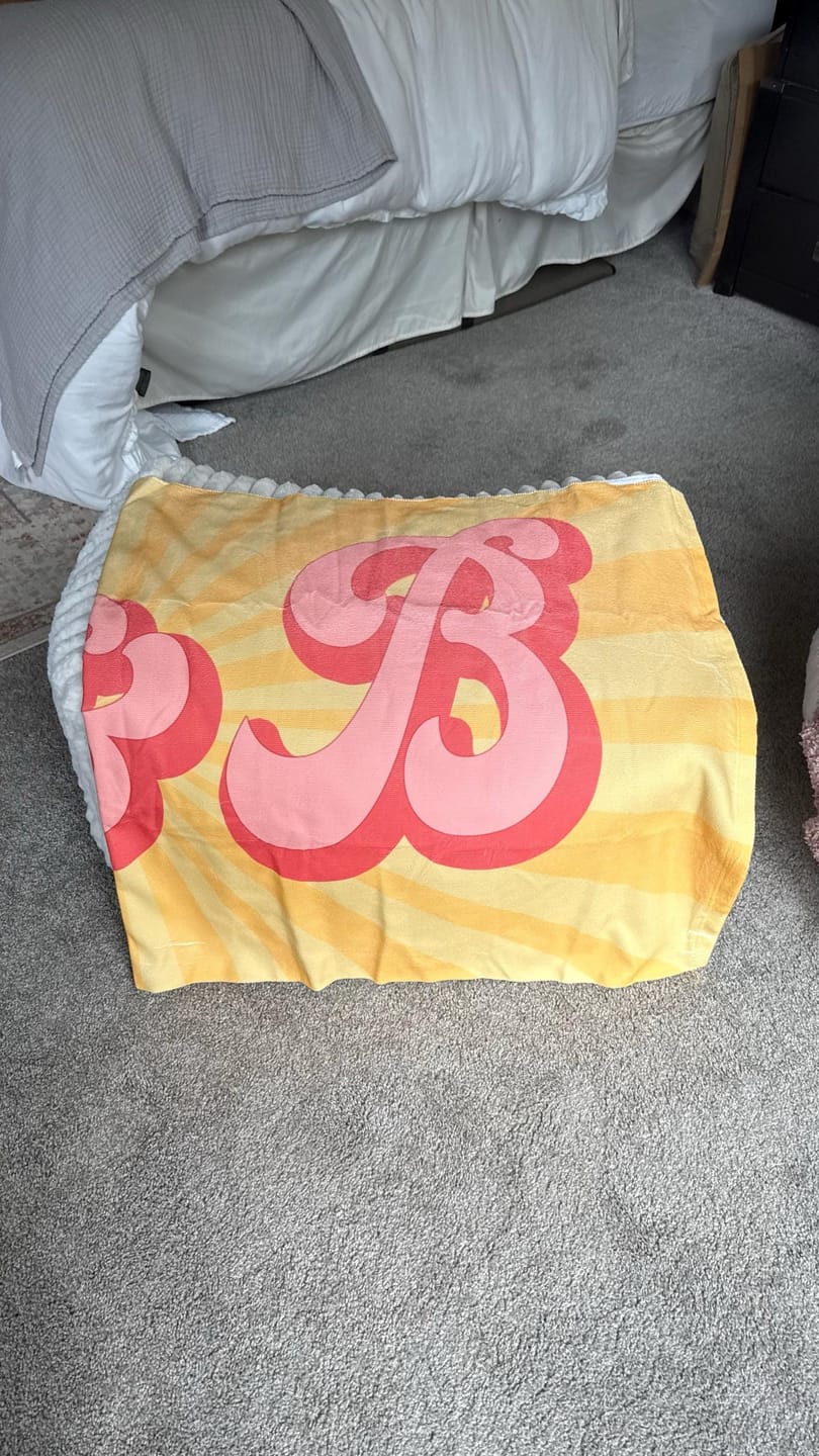 Customer photo review of Personalized Retro Beach Towel: Groovy Custom Name Bath Towel