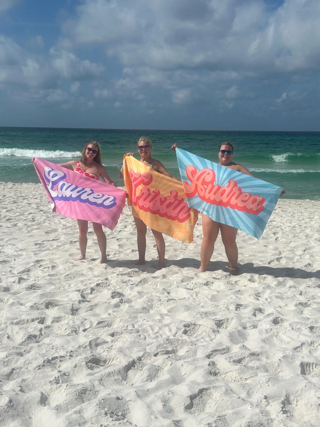 Customer photo review of Personalized Retro Beach Towel: Groovy Custom Name Bath Towel