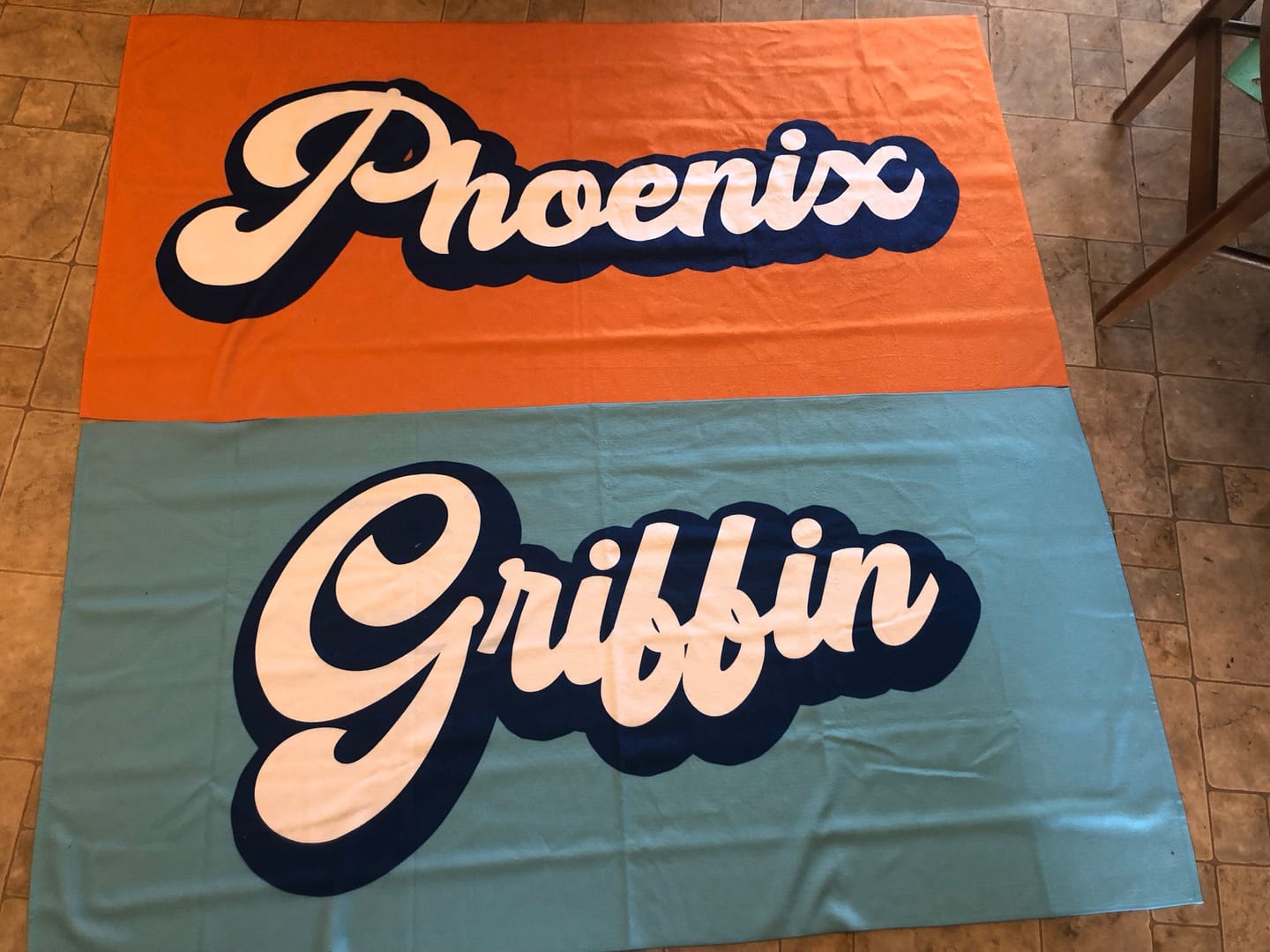 Customer photo review of Personalized Retro Beach Towel: Custom Name, Vacation Gift