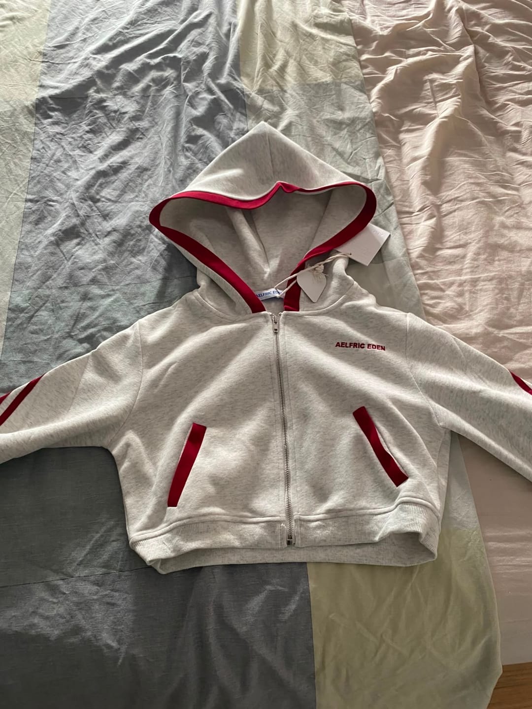 Customer photo review of Aelfric Eden Cropped Contrast Stripe Zip Up Hoodie