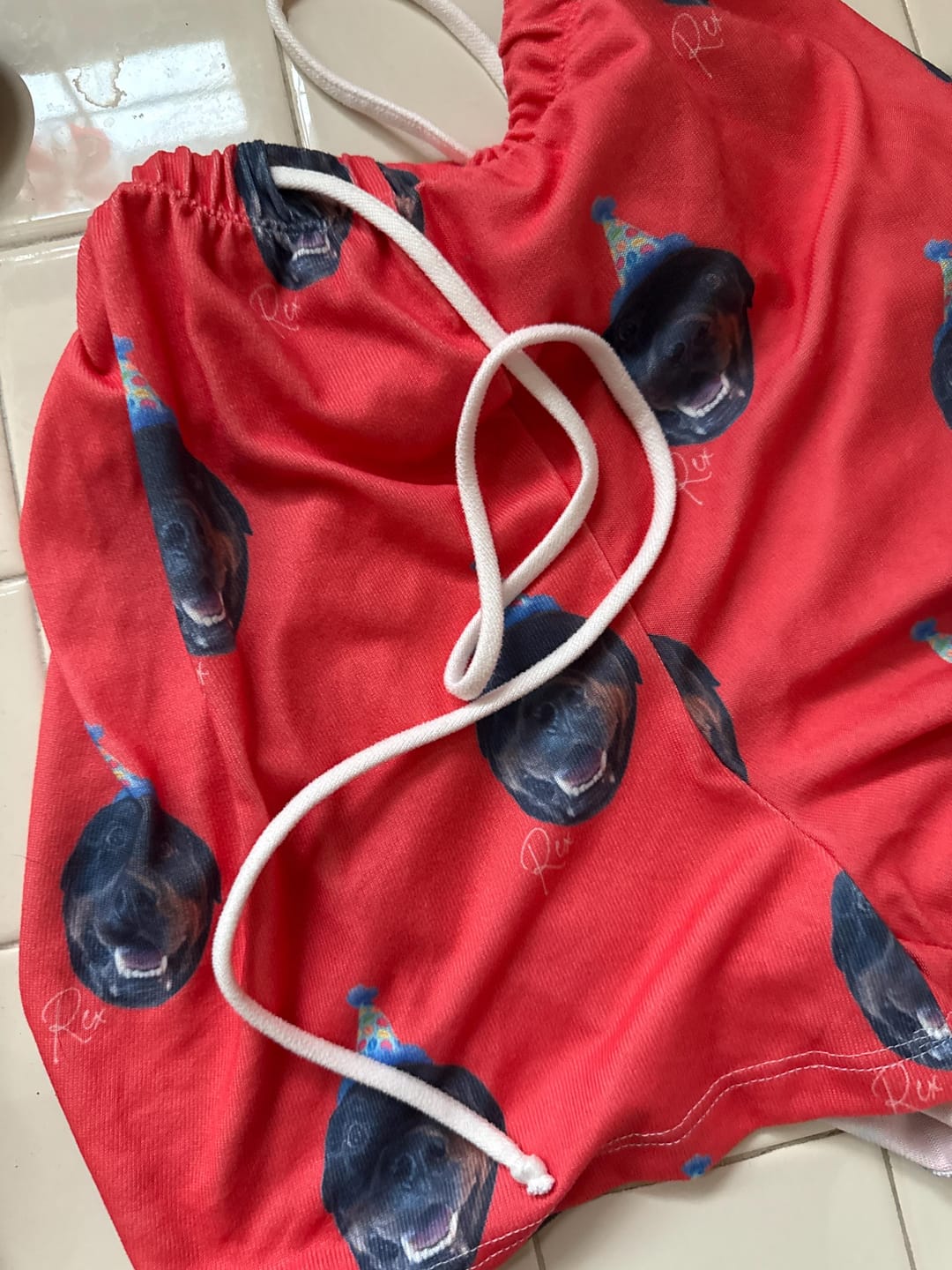 Customer photo review of Custom Pet Portrait Pajama Pants: Personalized Dog Photo Gift
