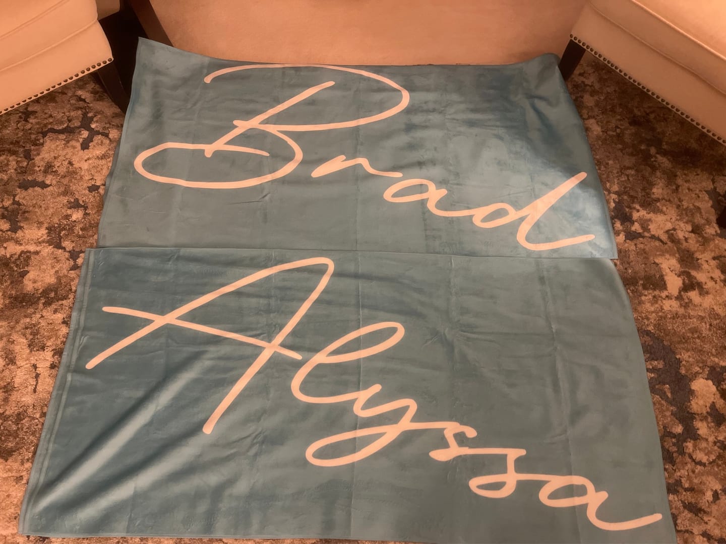 Customer photo review of Personalized Beach Towel: Custom Name, Bold Font, Vacation Gift