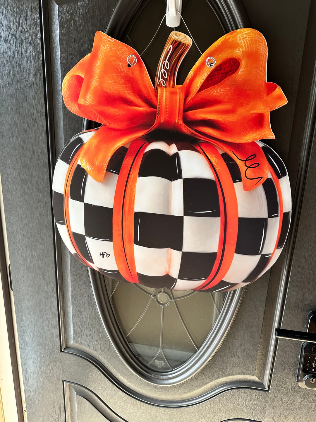 Customer photo review of Elegant Checkered Pumpkin Door Hanger