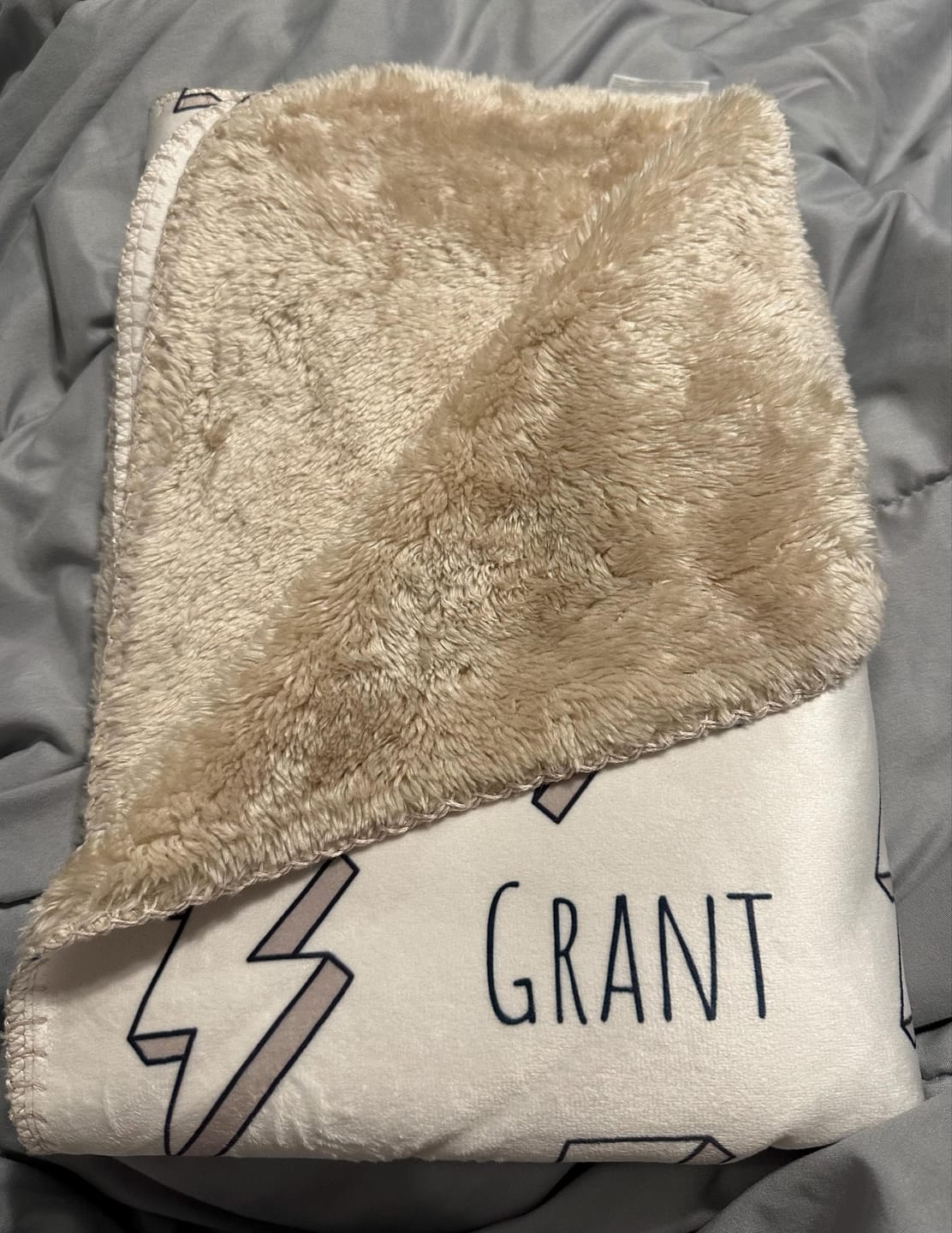 Customer photo review of Personalized Kids Minky Blanket: Custom Name, Soft Fleece or Sherpa