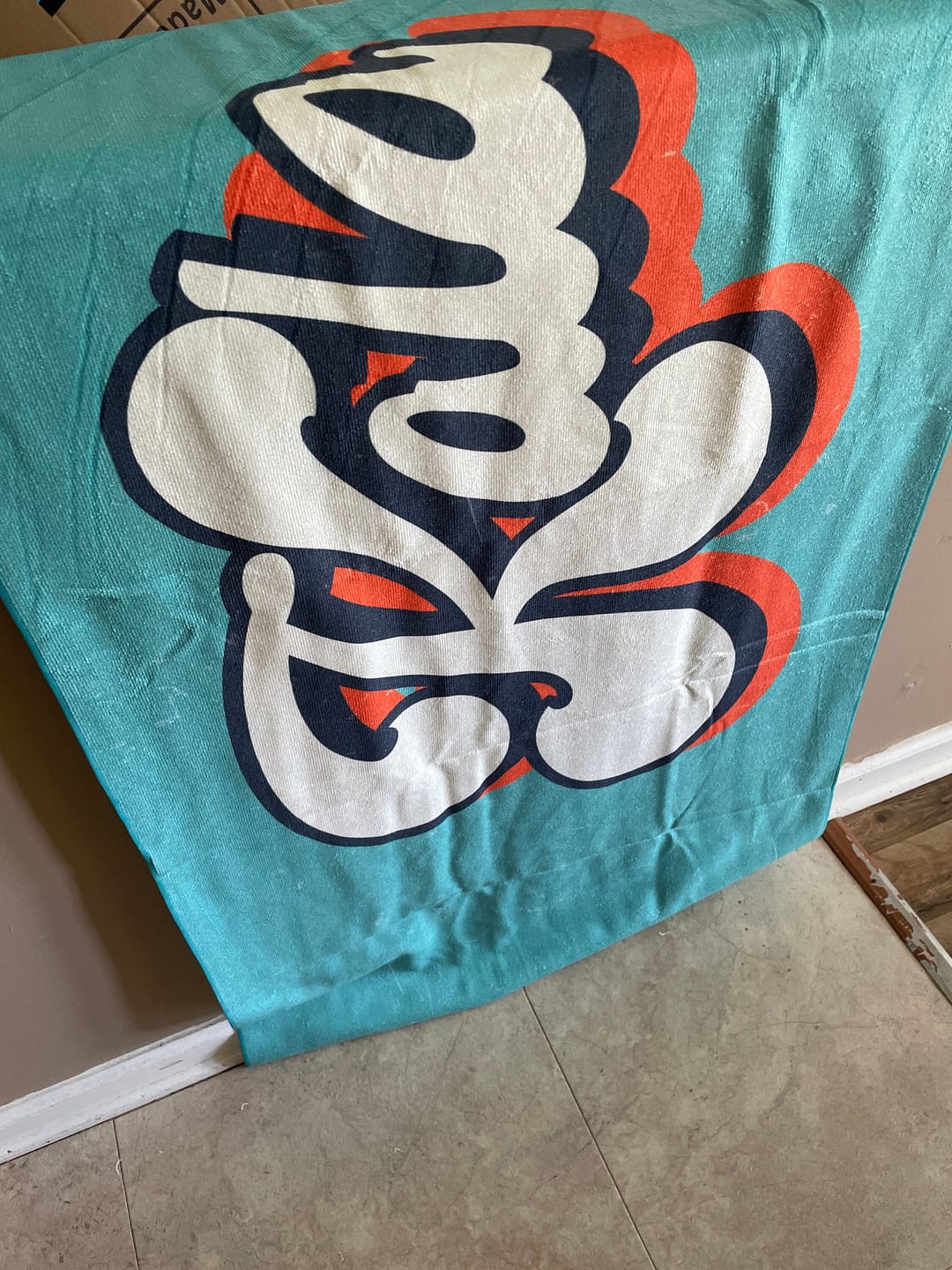 Customer photo review of Personalized Retro Beach Towel: Custom Name, 50% Cotton, 30x60