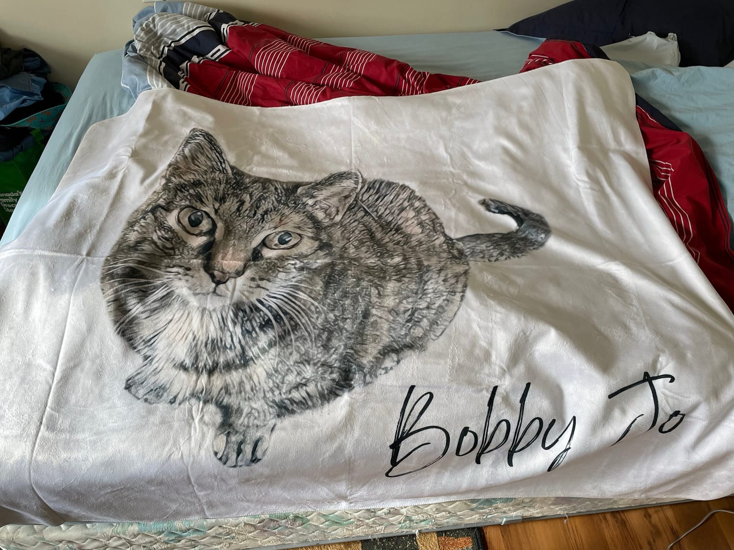 Customer photo review of Custom Pet Portrait Blanket: Personalized Dog or Cat Photo Blanket