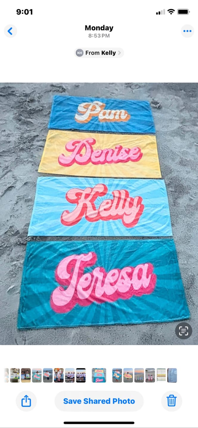 Customer photo review of Personalized Retro Beach Towel: Groovy Custom Name Bath Towel