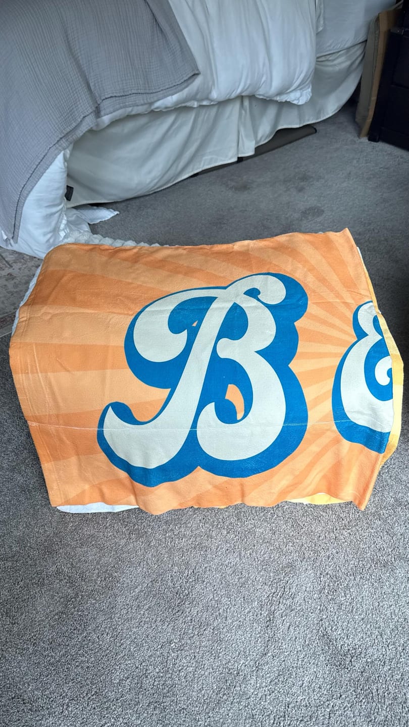 Customer photo review of Personalized Retro Beach Towel: Groovy Custom Name Bath Towel