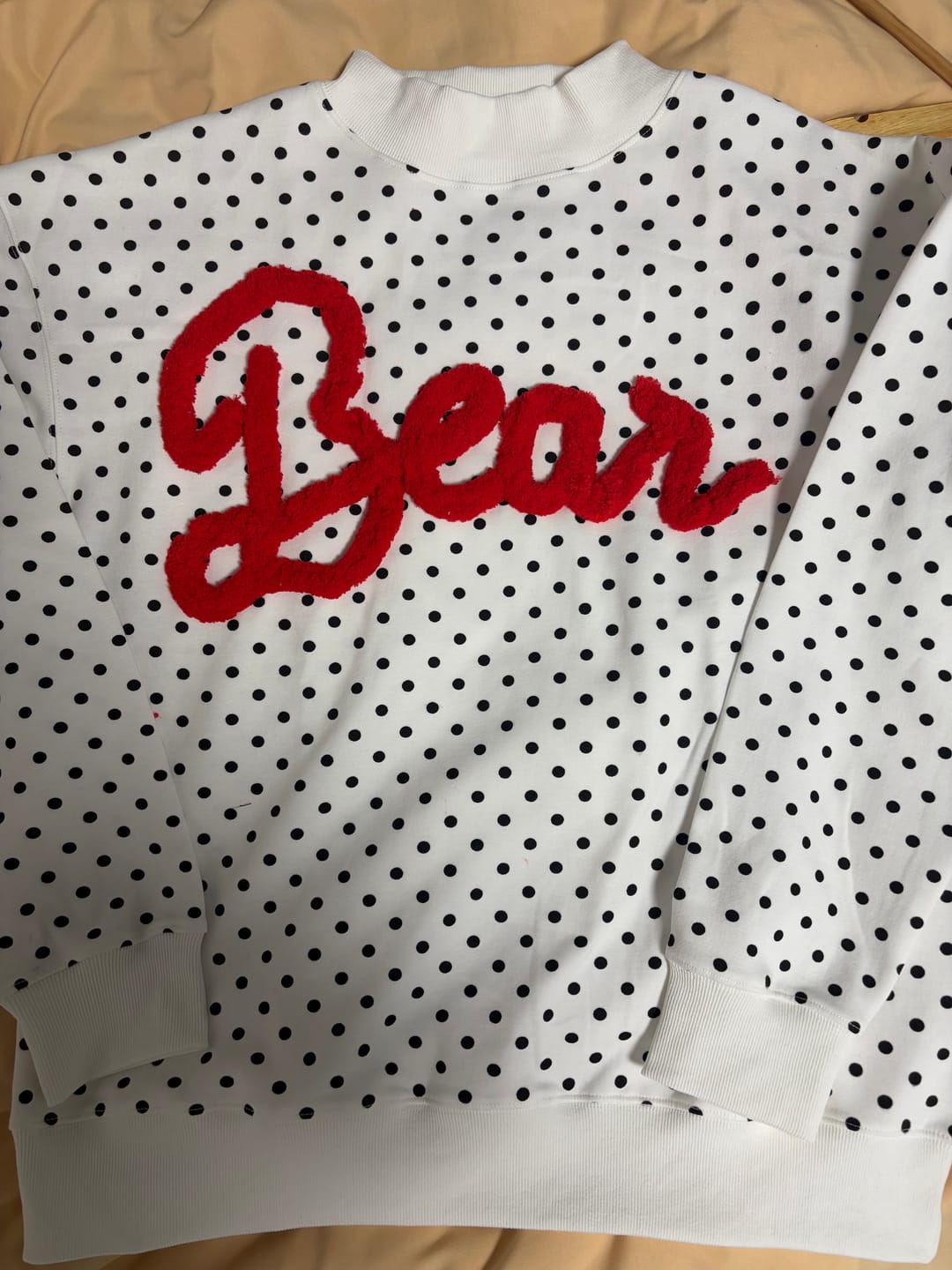 Customer photo review of Custom College Chenille Team Name Embroidered Polka Dot Mockneck Game Day Wear