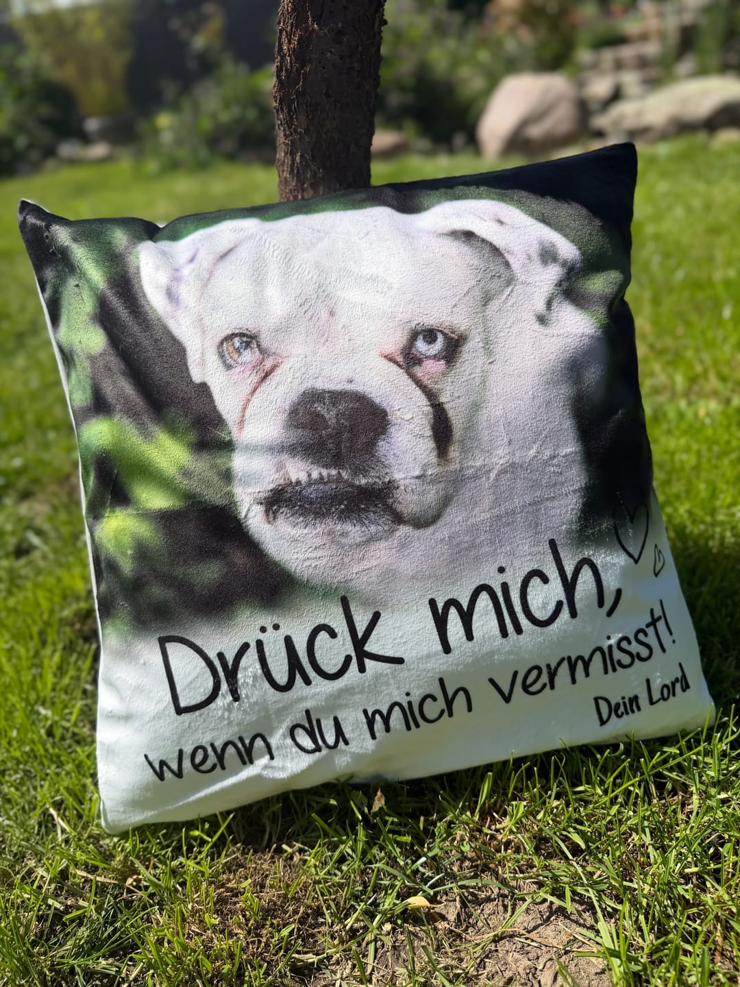 Customer photo review of Personalisiertes Kissen - Drück mich, wenn du mich vermisst
