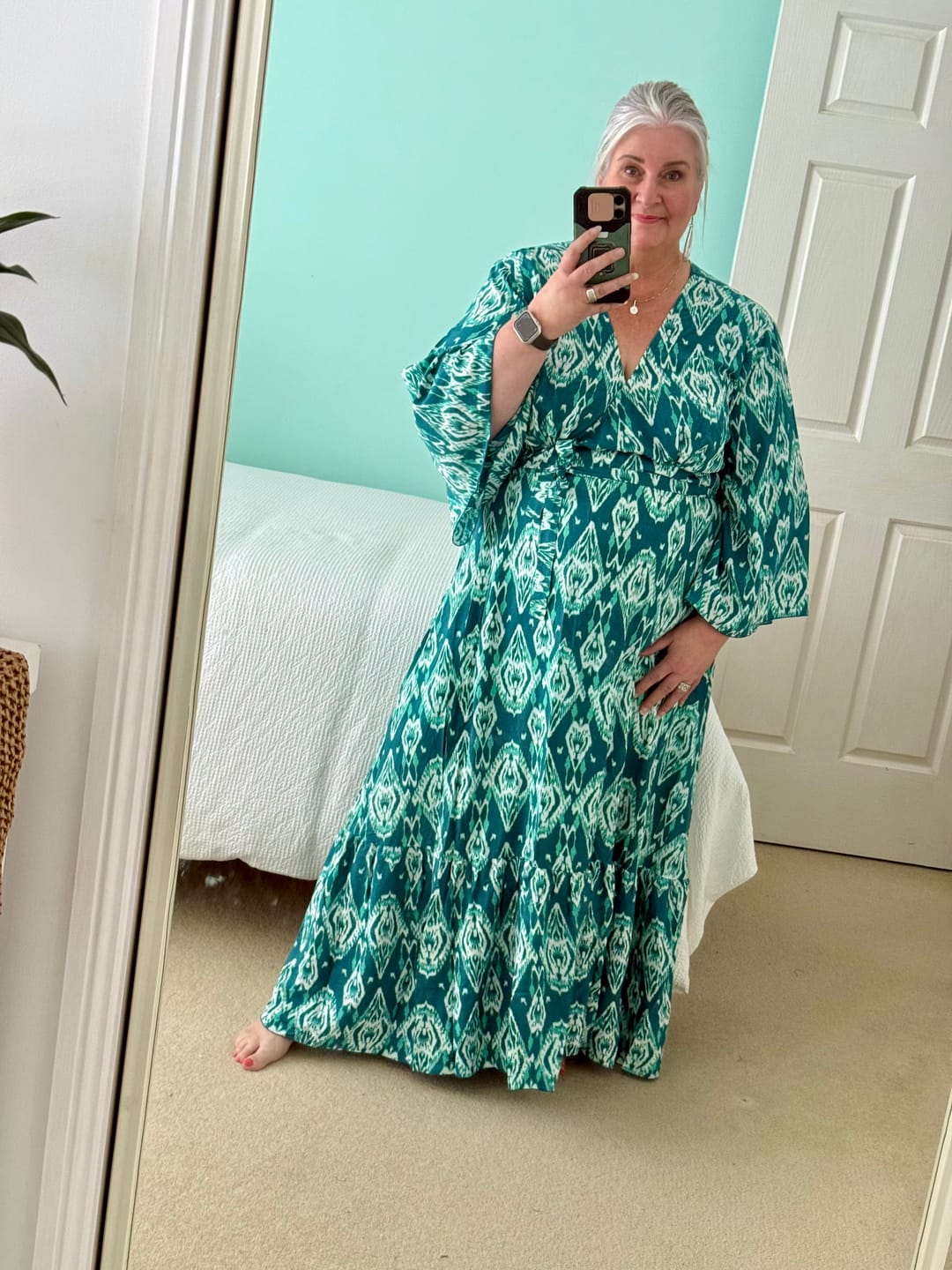 Customer photo review of Wrap Dress | Teal Ikat | DELAYED DELIVERY