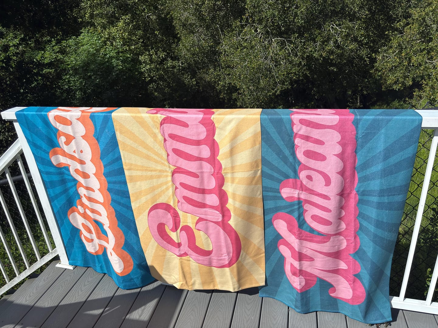 Customer photo review of Personalized Retro Beach Towel: Groovy Custom Name Bath Towel