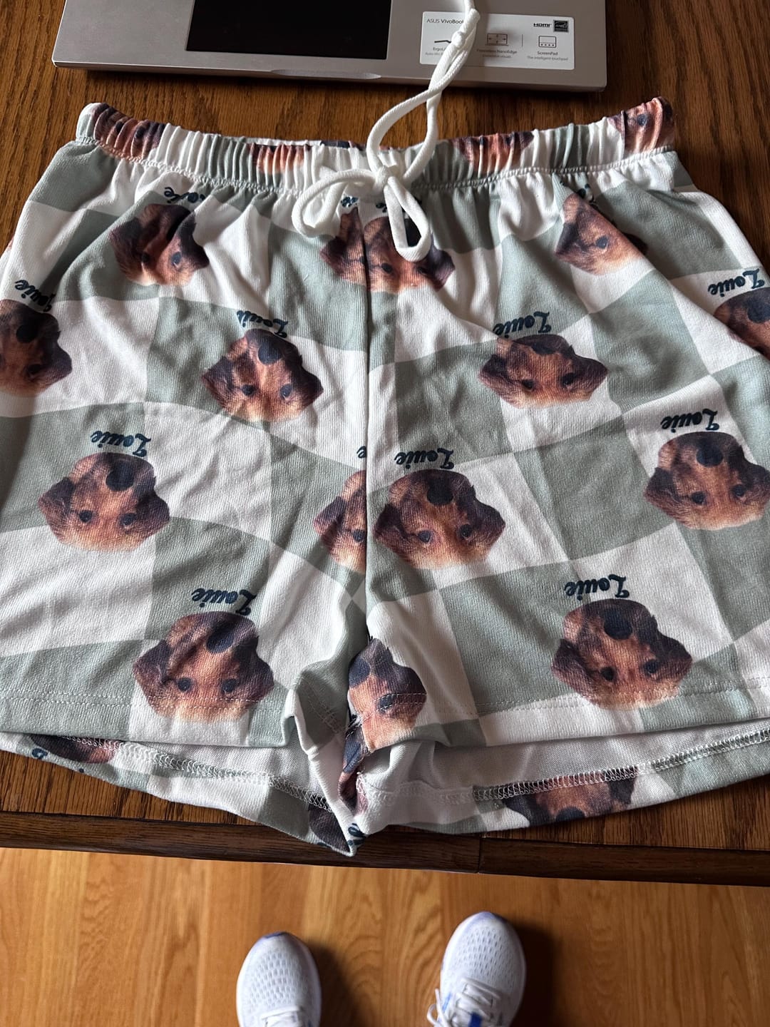 Customer photo review of Custom Pet/Person Portrait Pajama Shorts: Personalized Dog Photo Pants