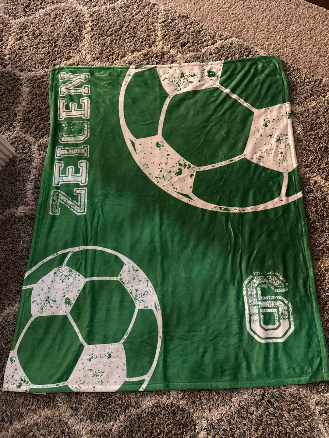 Customer photo review of Personalized Sports Team Blanket: Custom Name Minky or Sherpa