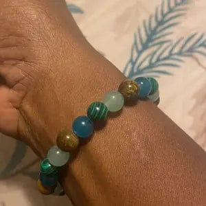 Customer photo review of FREE Today: Wealth Protection & Confidence Natural Tiger Eye Malachite Colorblock Beaded Bracelet