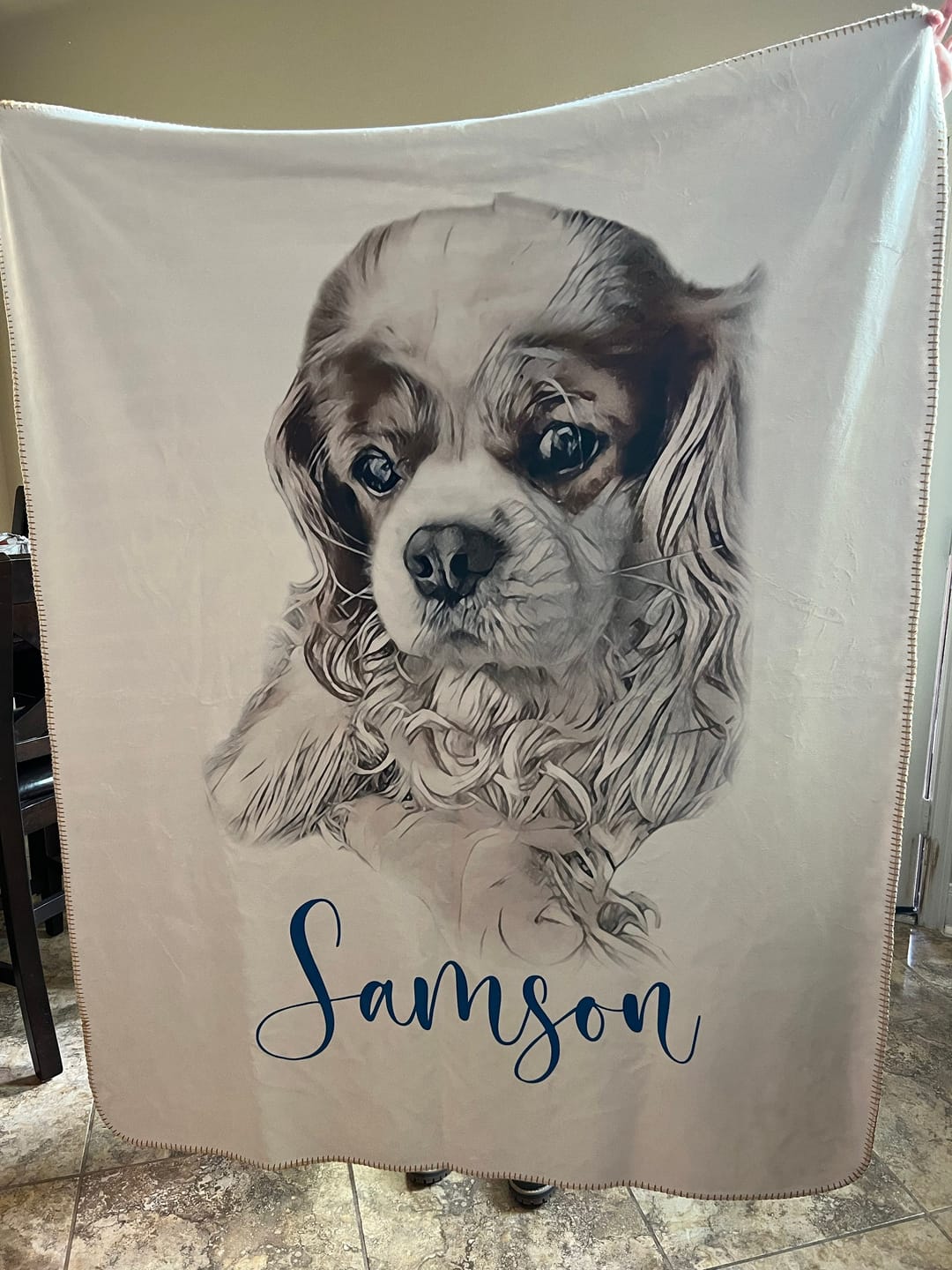 Customer photo review of Custom Pet Portrait Blanket: Personalized Dog or Cat Photo Blanket
