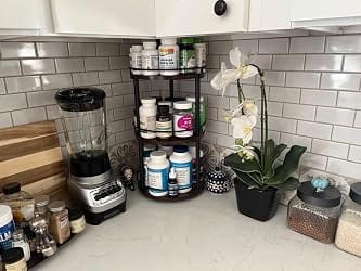 Customer photo review of 3-Tier Rotating Spice Rack Organizer – Carbon Steel 360° Turntable, Countertop Kitchen Storage
