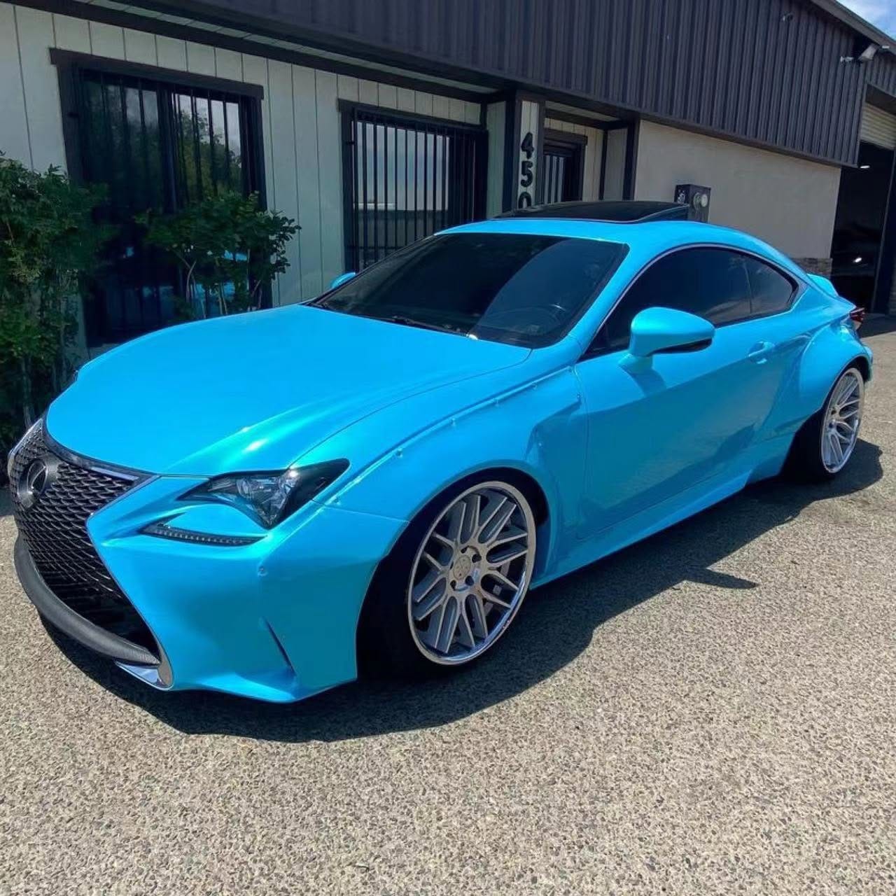 Customer photo review of Mallcas™ Glossy Candy Metallic Neon Sky Blue Vinyl Wrap (PET Liner)