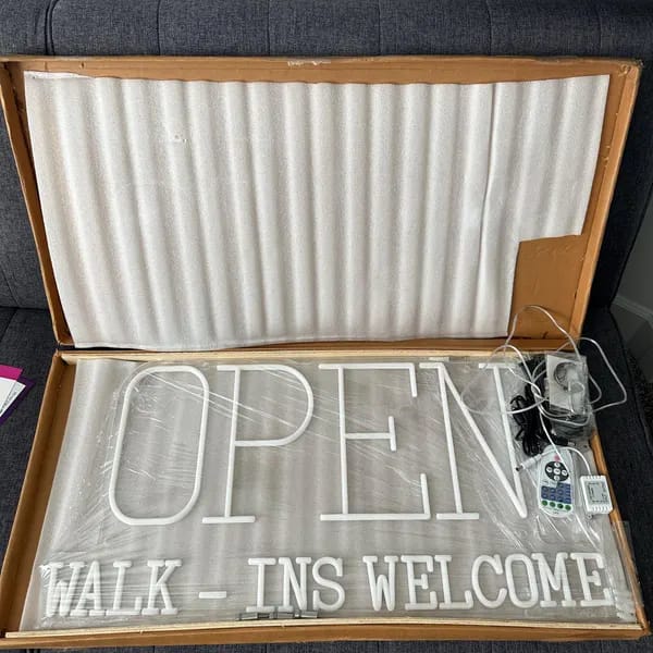 Customer photo review of Custom Neon: OPEN WALK-INS W...