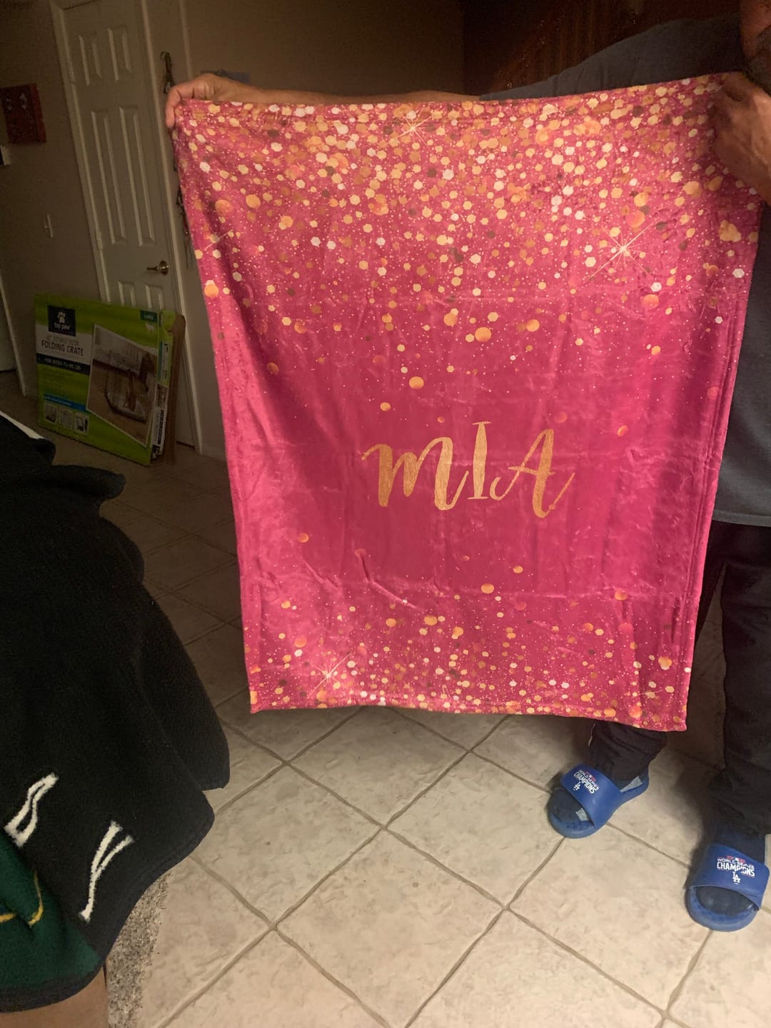 Customer photo review of Personalized Gold Glitter Style Blanket, Custom Minky Fleece Blanket