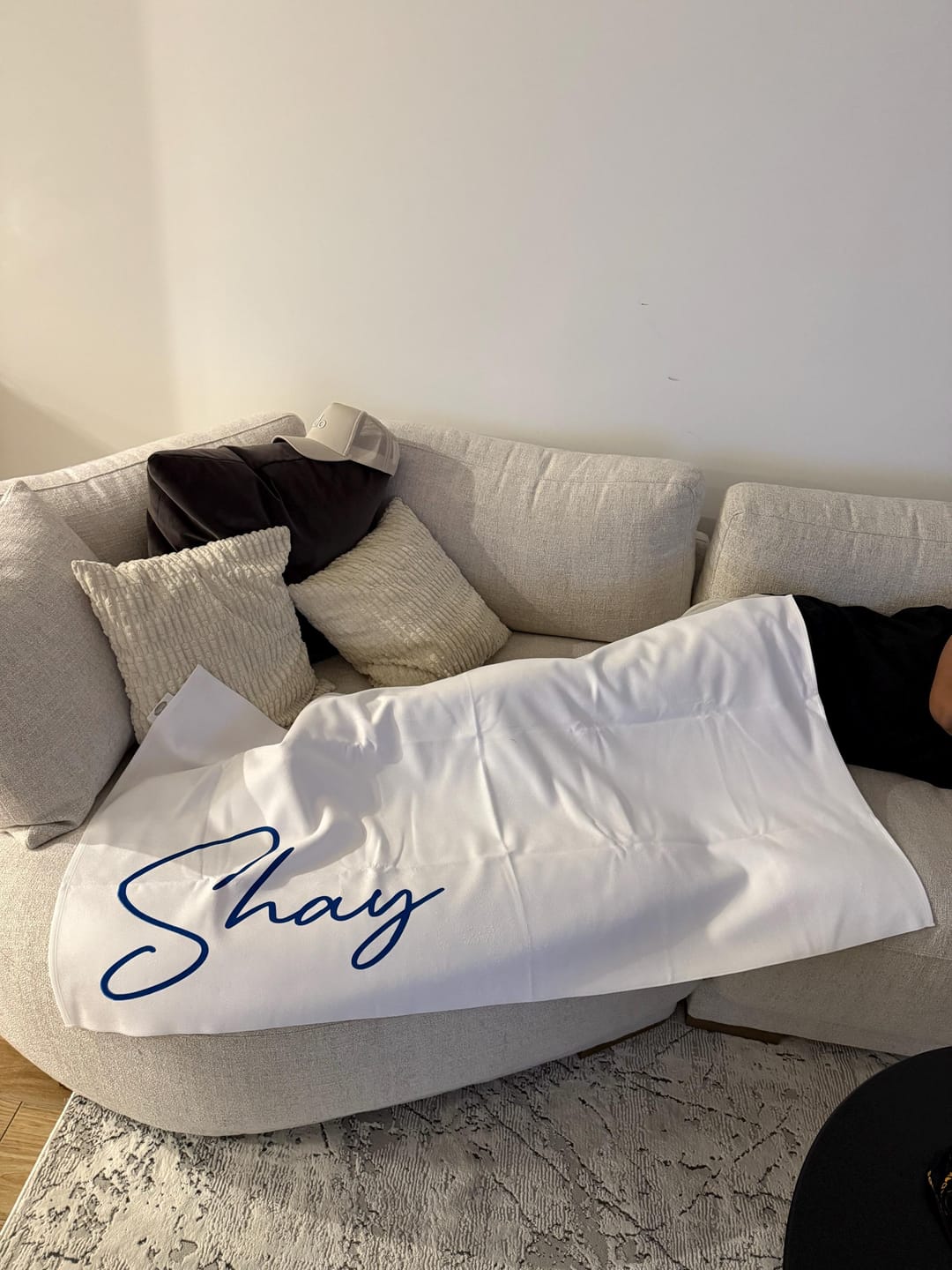 Customer photo review of Personalized Script Name Beach Towel: Custom Birthday Vacation Gift