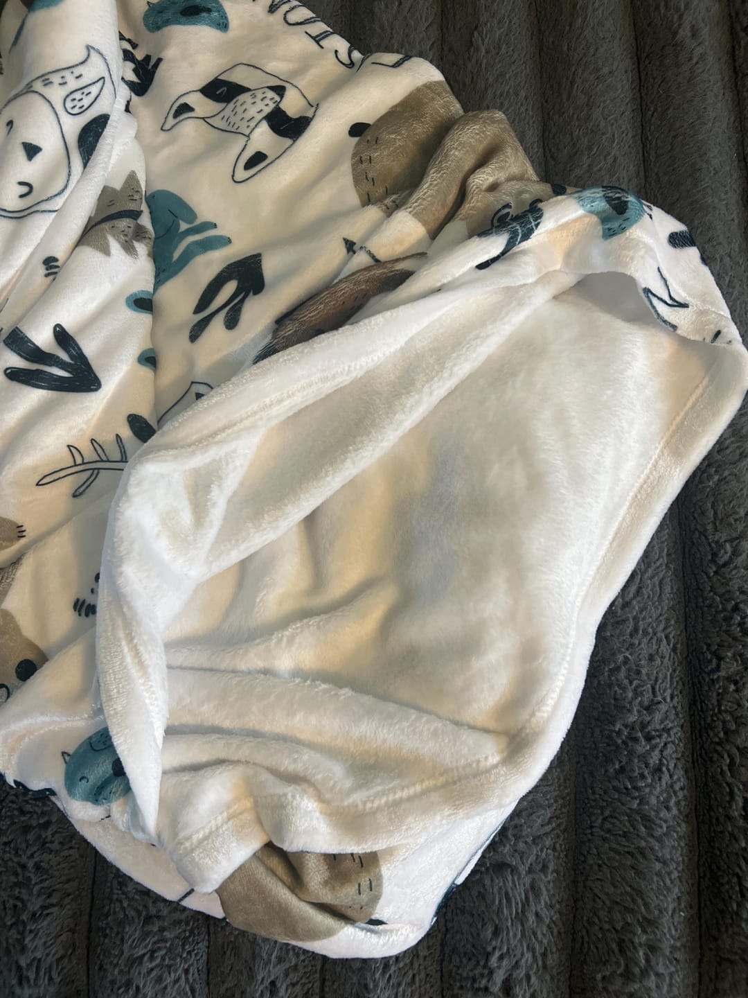 Customer photo review of New hand-drawn childish animal pattern with forest animals blanket