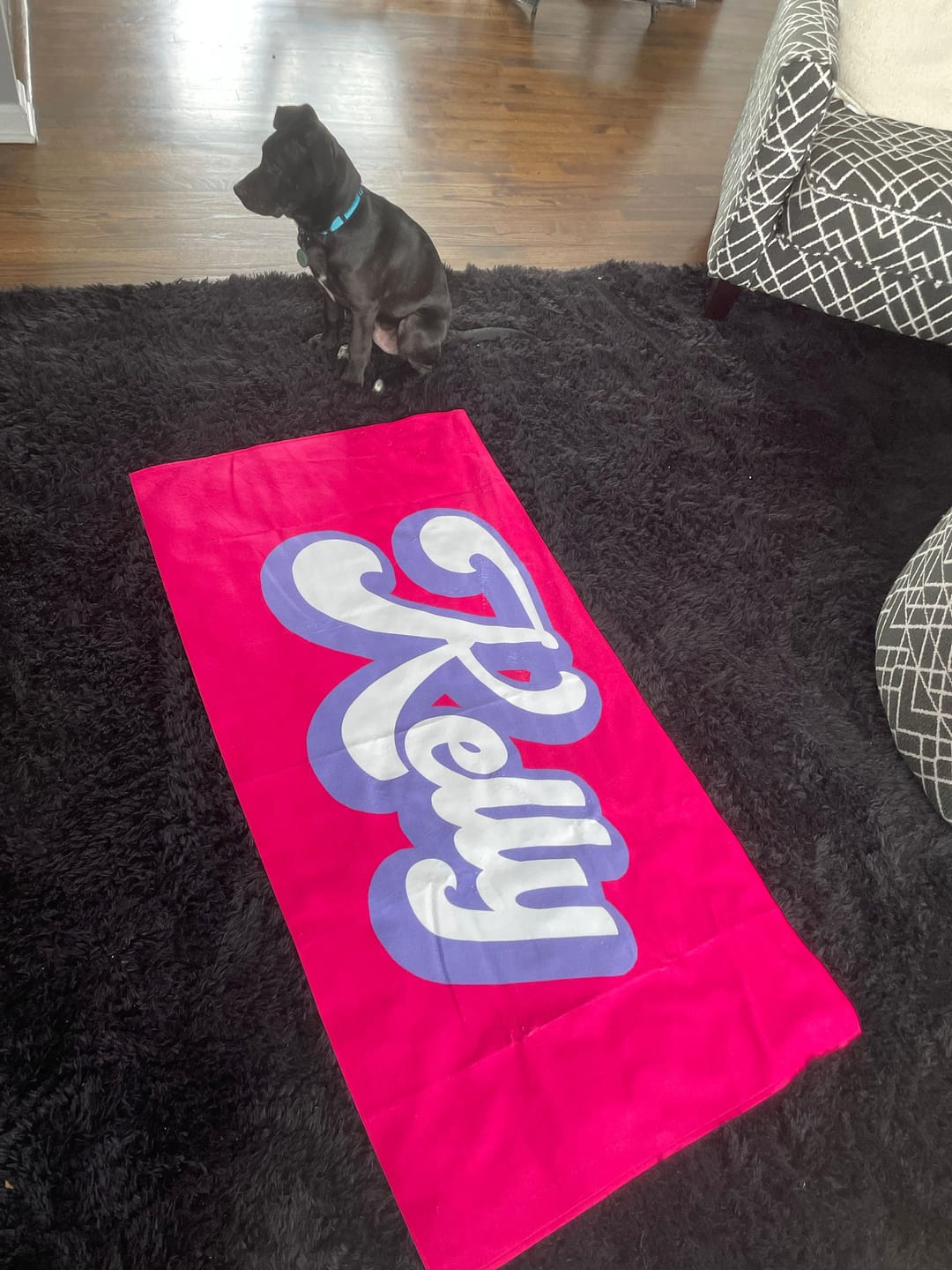 Customer photo review of Personalized Retro Beach Towel: Custom Name, Vacation Gift