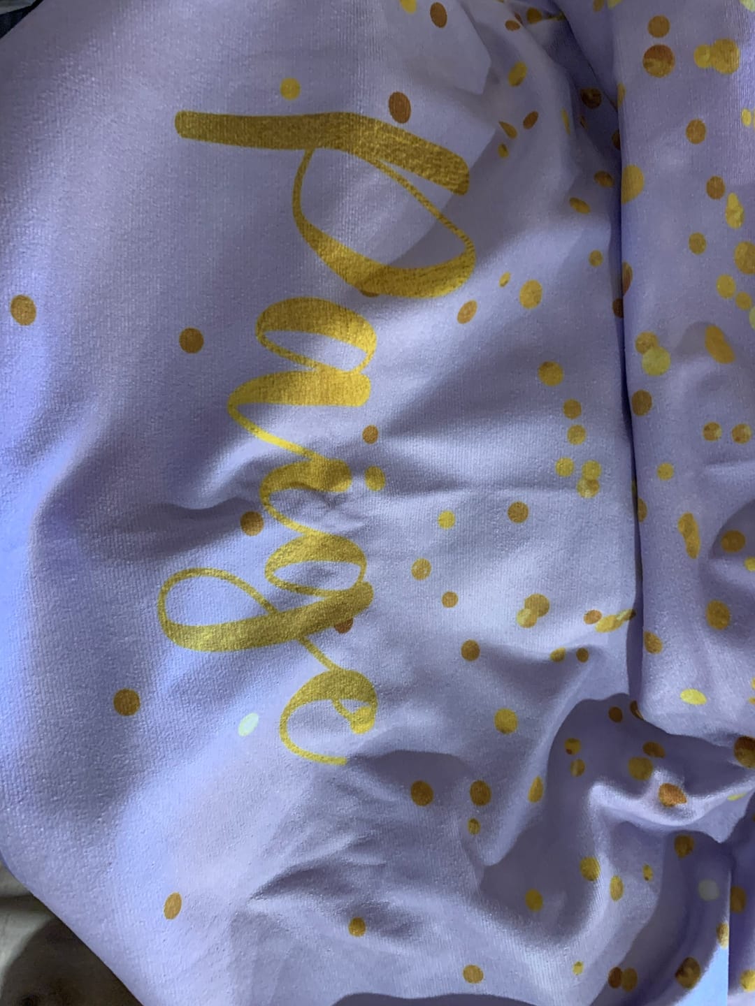 Customer photo review of Personalized Sparkling Gold Name Beach Towel: Custom Vacation Gift