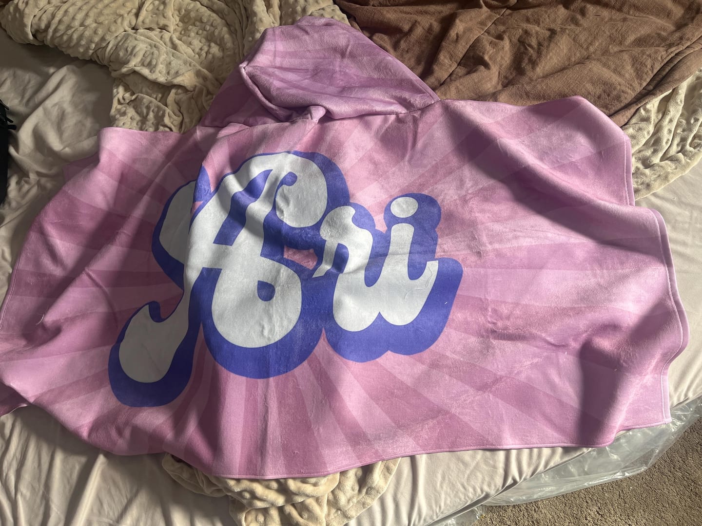 Customer photo review of Personalized Retro Beach Towel: Groovy Custom Name Bath Towel