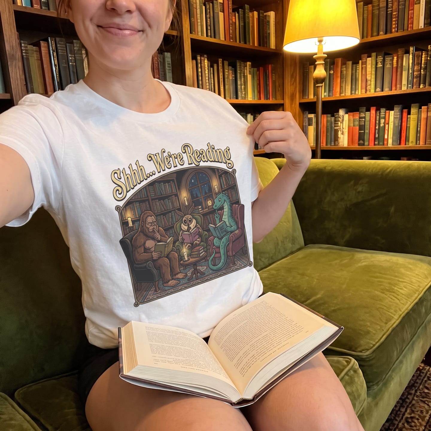 Customer photo review of Shhh... We're Reading T-Shirt