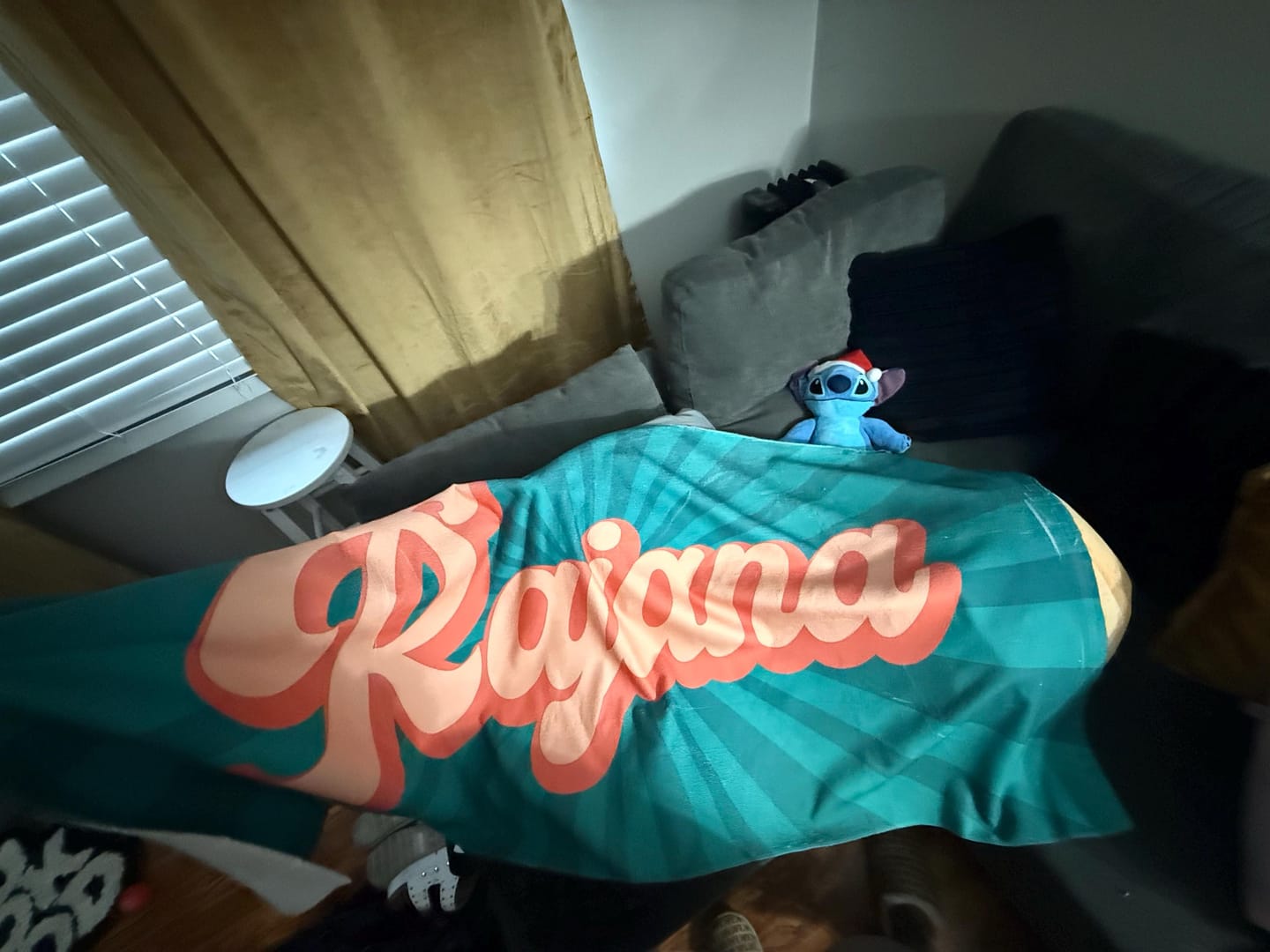 Customer photo review of Personalized Retro Beach Towel: Groovy Custom Name Bath Towel