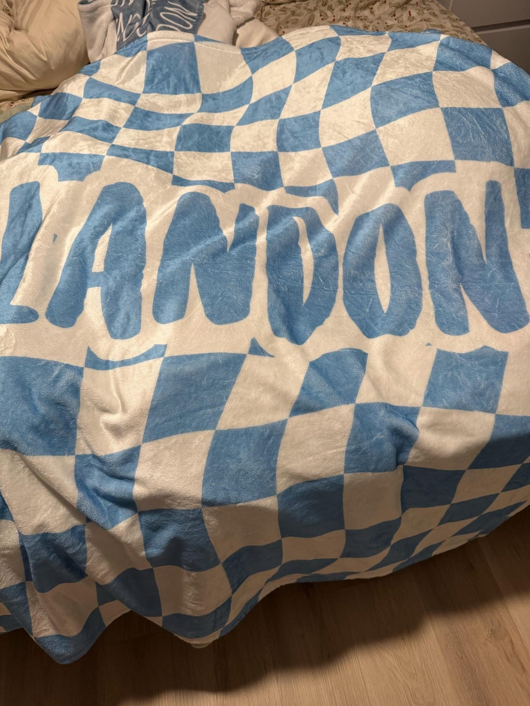 Customer photo review of Personalized Checker Design Blanket – Custom Minky or Sherpa