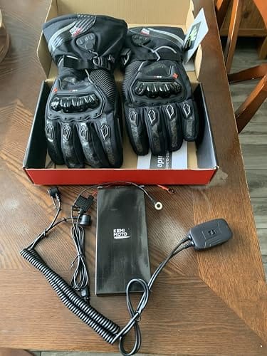 Customer photo review of Heated Winter Motorcycle Riding Gloves  Gear with Magnetic Quick-Release Power Cable