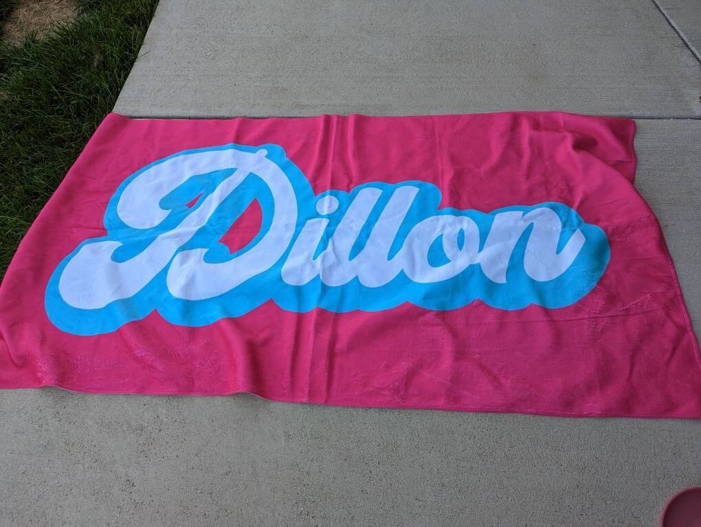 Customer photo review of Personalized Retro Beach Towel: Custom Name, Vacation Gift