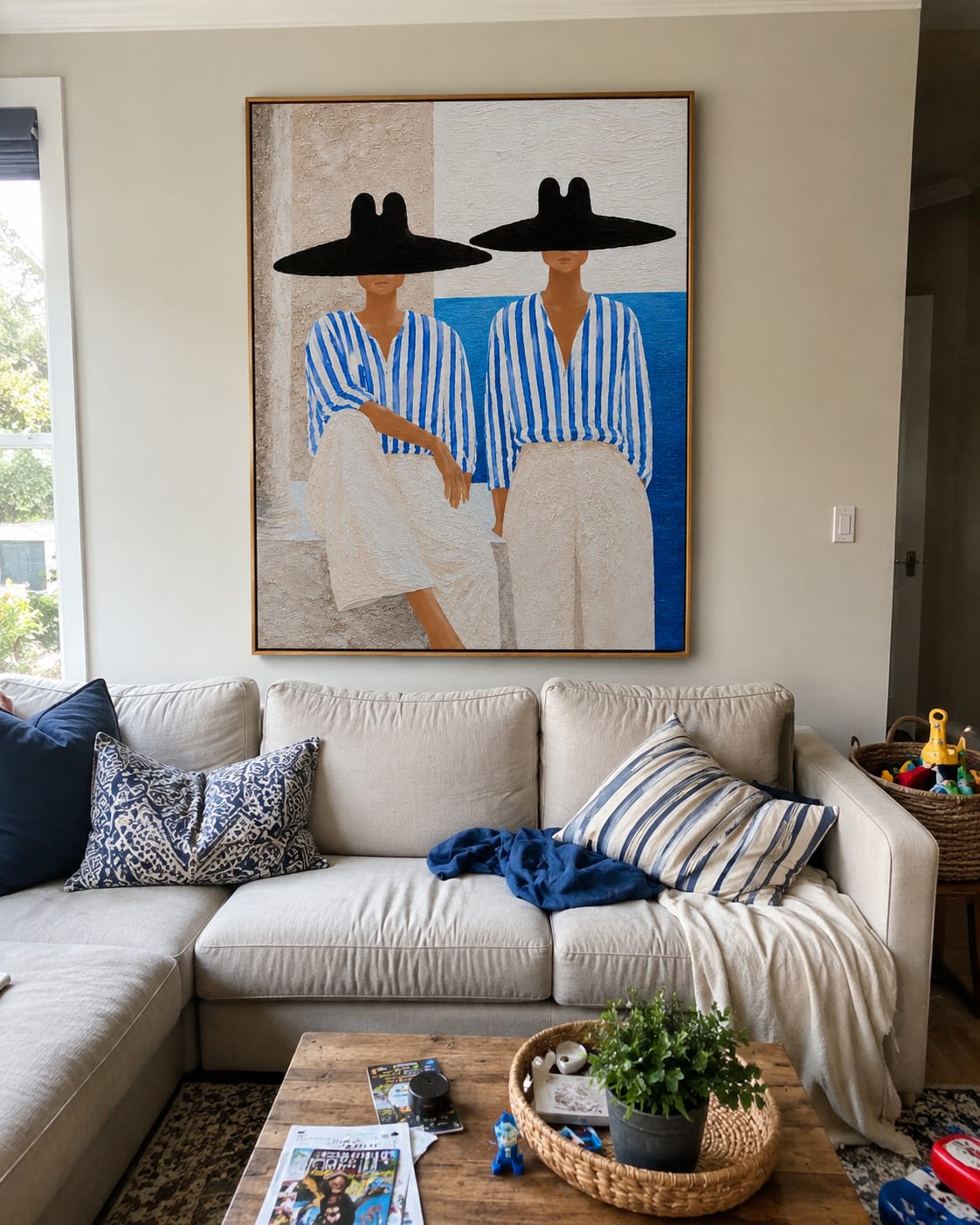 Customer photo review of Azure Sisters-Blue Striped Women Painting