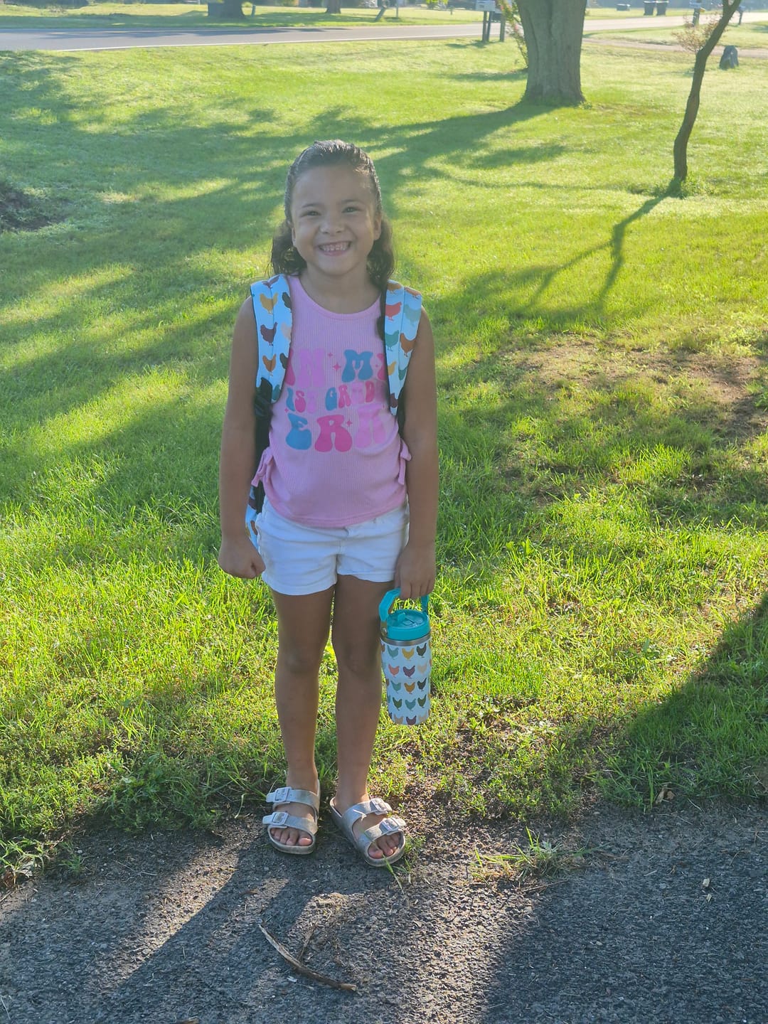Customer photo review of Colorful Chickens 20oz Kids Bucket Handle Tumbler *Preorder*