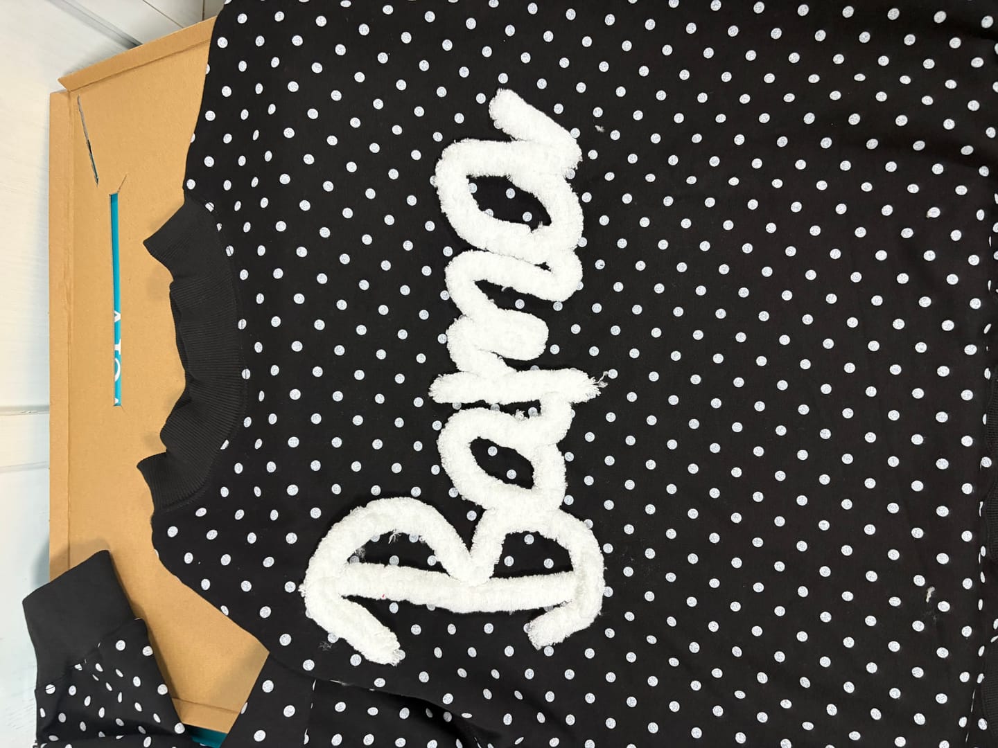 Customer photo review of Custom College Chenille Team Name Embroidered Polka Dot Mockneck Game Day Wear