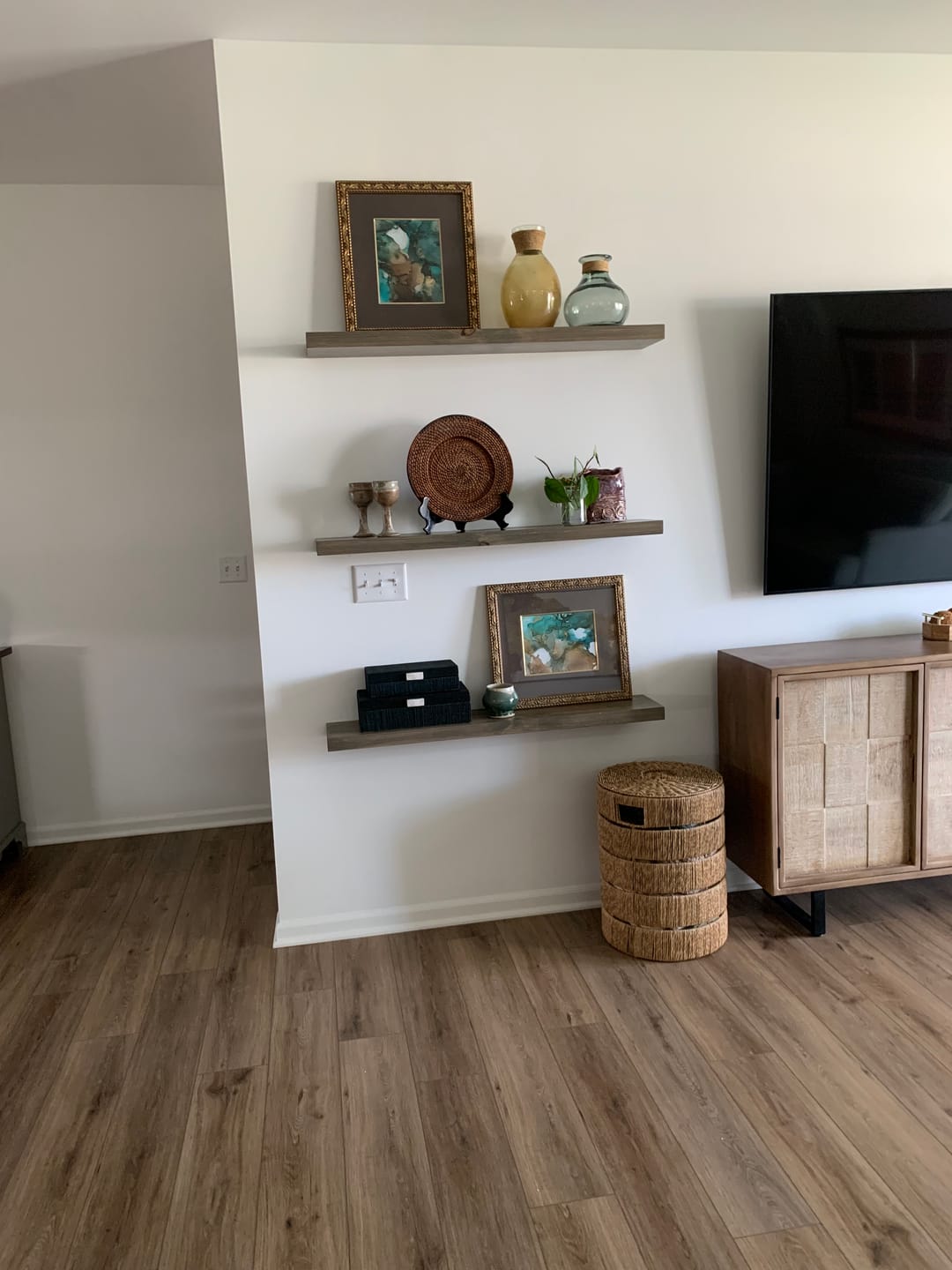 Customer photo review of Rustic Pine Floating Shelves