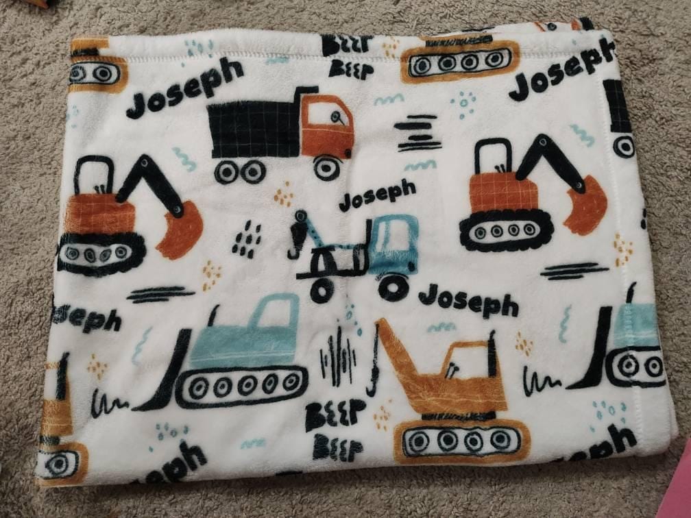 Customer photo review of Personalized Kids Construction Blanket – Custom Name Embroidered, Minky or Sherpa