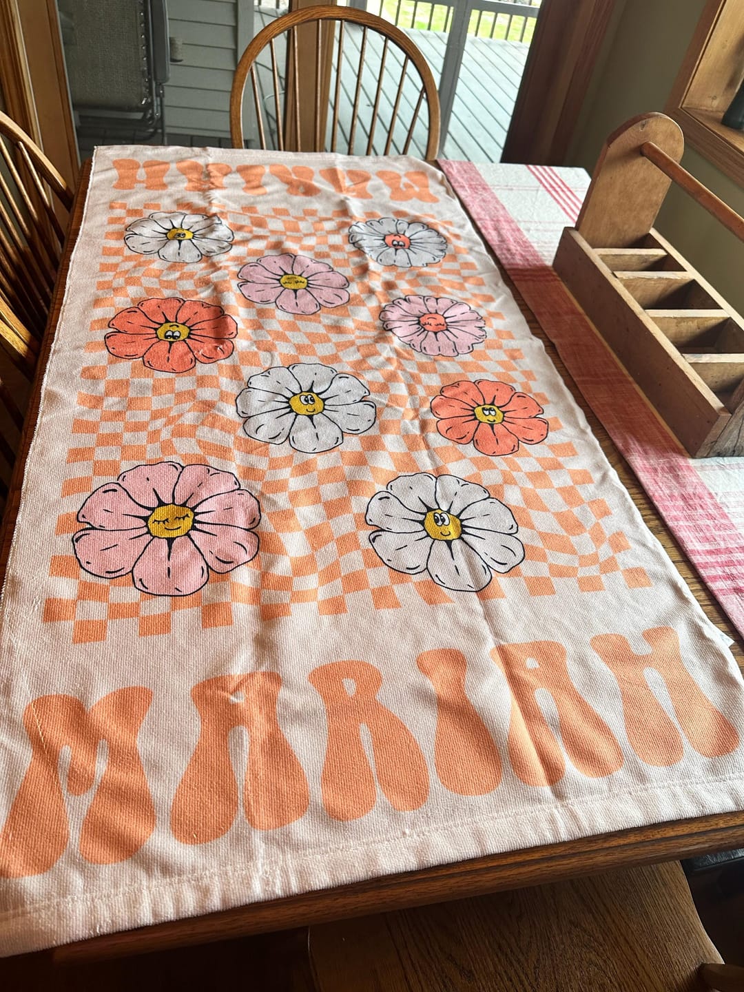 Customer photo review of Retro Floral Personalized Beach Towel: Custom Name Vacation Gift