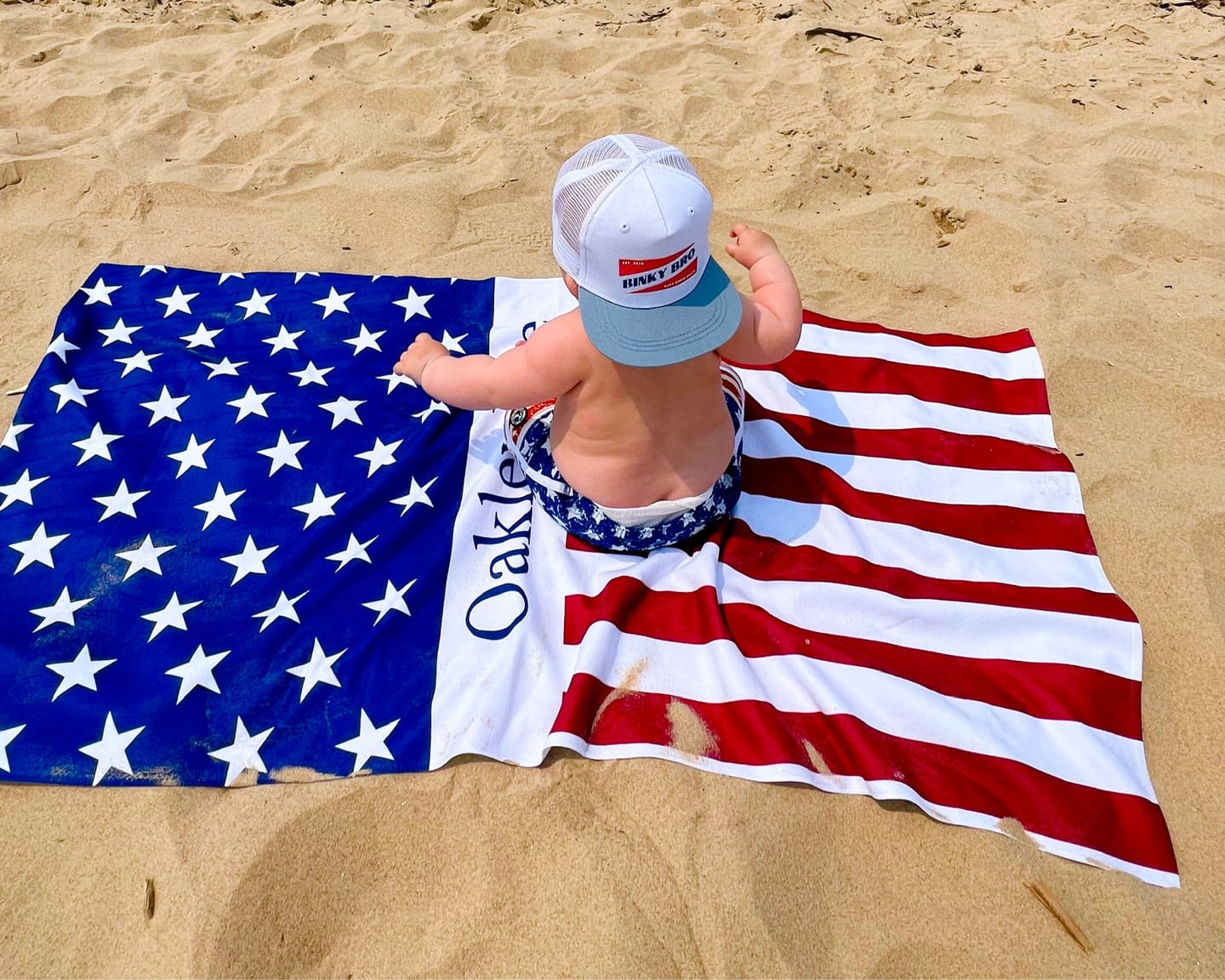 Customer photo review of Personalized US Flag Beach Towel: Custom Name, Patriotic Gift