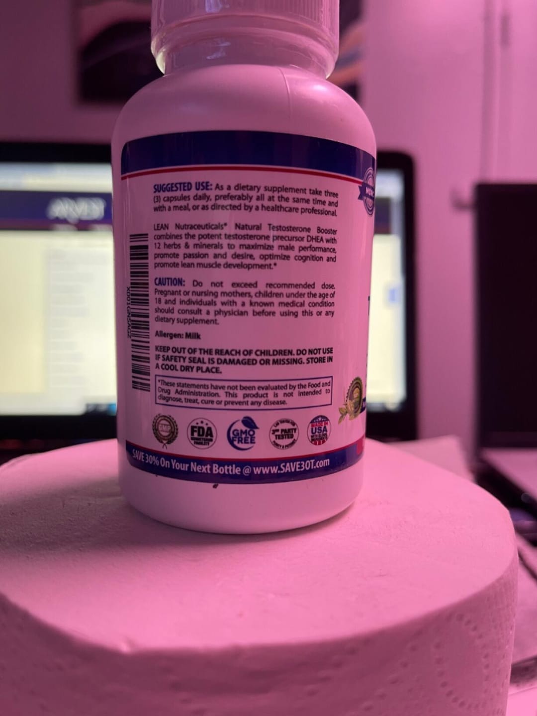 Customer photo review of Testosterone Booster for Men, Keto Vegan Lactose Free Formula, MD Certified 90 Capsules