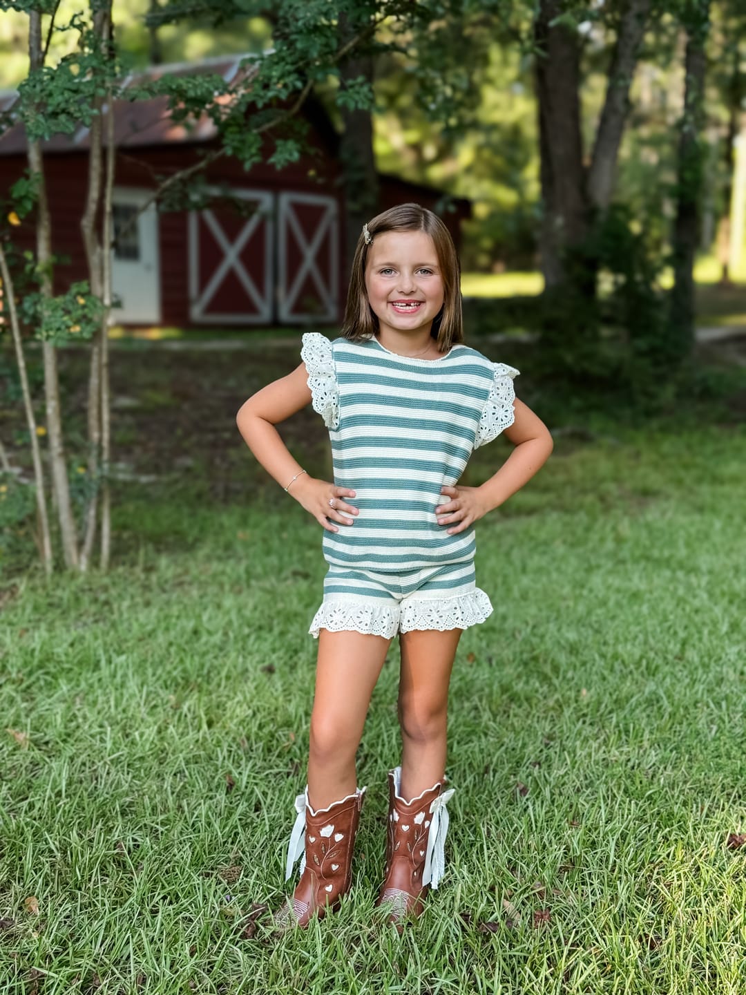 Customer photo review of Morning Fog Striped Knit Set