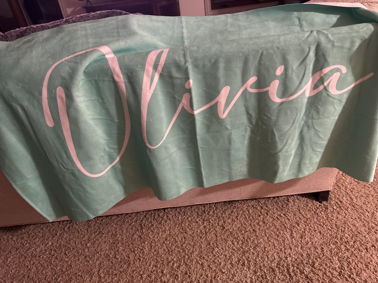 Customer photo review of Personalized Beach Towel: Bold Font Custom Name, Vacation Gift