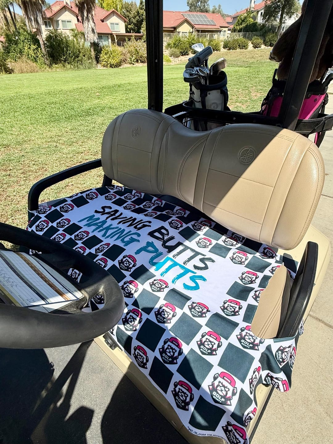 Customer photo review of Custom Pet Design Golf Cart Seat Cover – Handmade Fabric