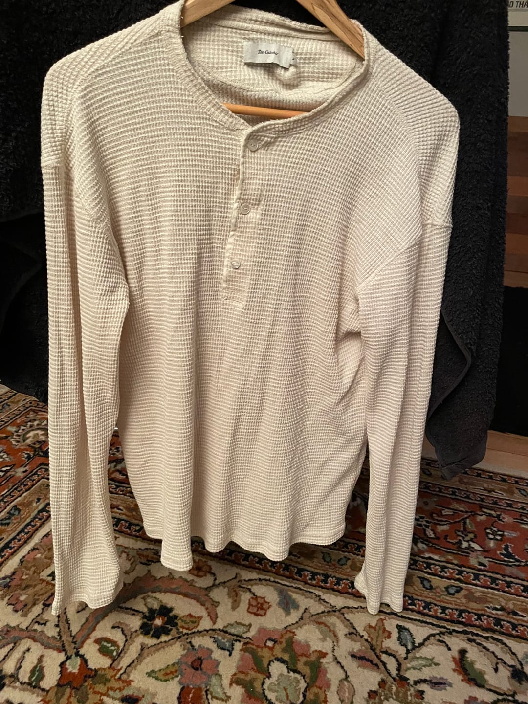 Customer photo review of Honeycomb Waffle Knit Henley Long Sleeve T-Shirt