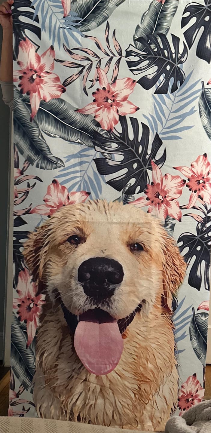 Customer photo review of Custom Pet Portrait Beach Towel: Personalized Dog Photo Gift