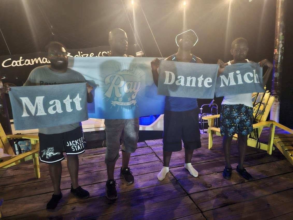 Customer photo review of Personalized Beach Towel: Bold Font Custom Name, Vacation Gift