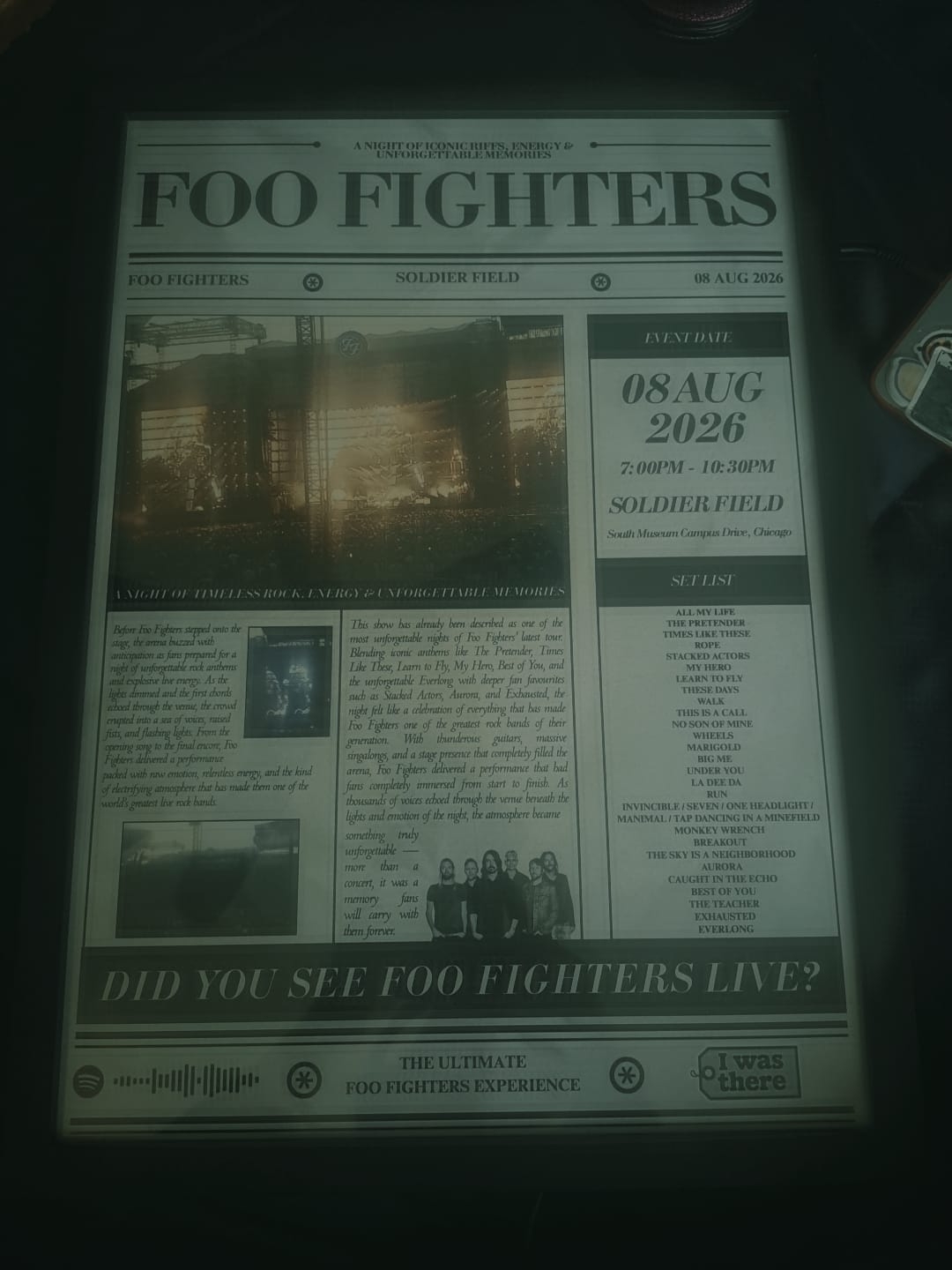 Customer photo review of Foo Fighters - Personalised Newspaper Style Concert Poster (USA Tour)
