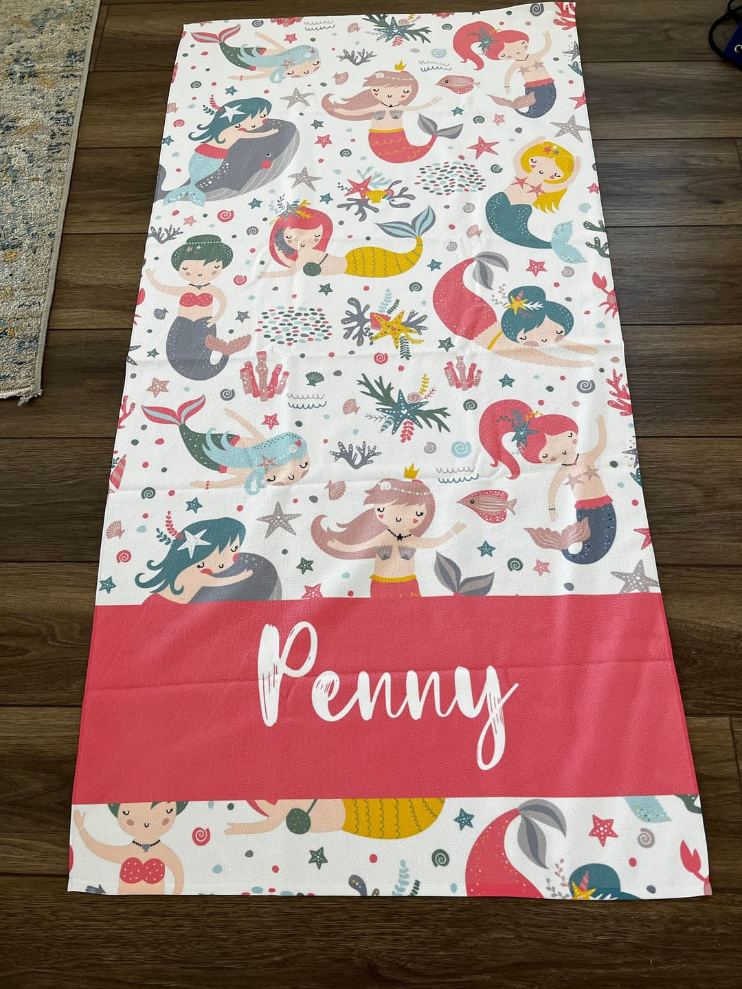 Customer photo review of Personalized Mermaid Beach Towel: Retro Custom Kids Pool Towel